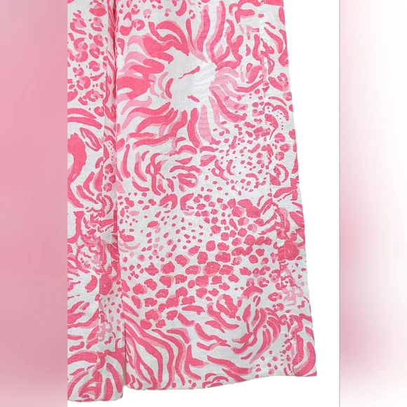 Lilly Pulitzer Beach Pant Get Spotted Wide Leg Linen Animal Print Pink Size XXS - Picture 5 of 9